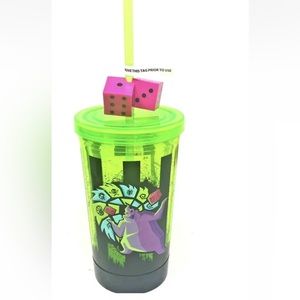 NEW Oogie boogie bash  green tumbler cup with pink dice topper cup light